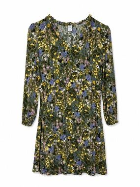 Old Navy Green Floral Long Sleeve Rayon Mini Dress Size M